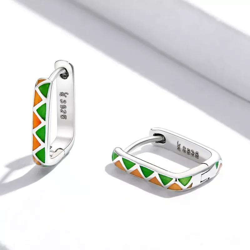 (imagen para) Aros de aro estilo Pandora con contraste de colores simples - SCE1371-GN - Ver 3