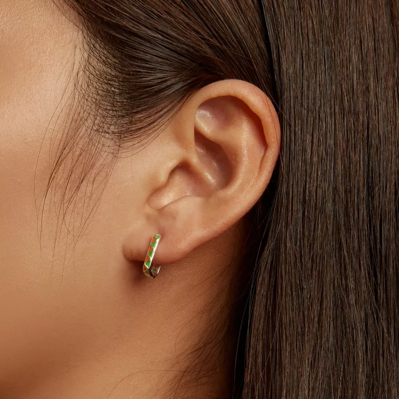 (imagen para) Aros de aro estilo Pandora con contraste de colores simples - SCE1371-GN - Ver 6