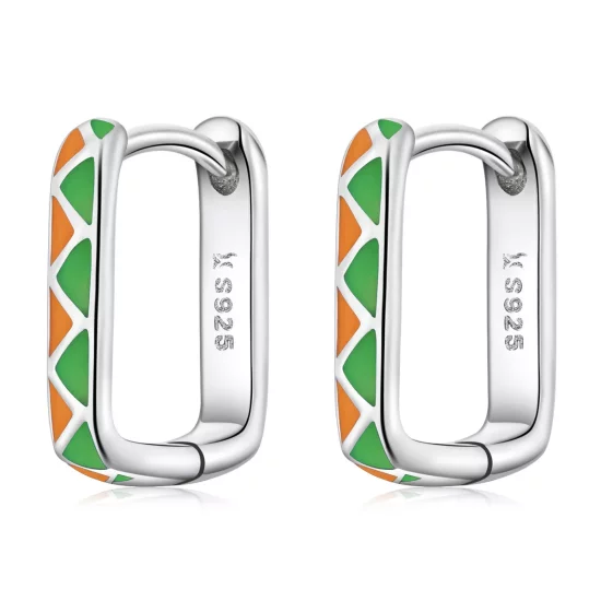 (imagen para) Aros de aro estilo Pandora con contraste de colores simples - SCE1371-GN