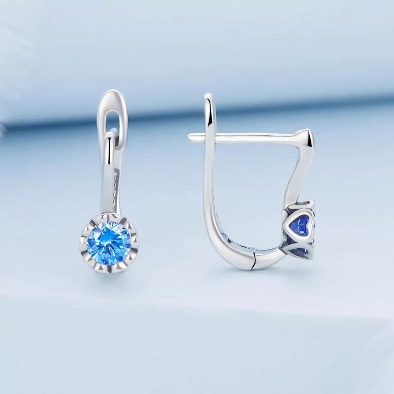 (imagen para) Aros de aro simples estilo Pandora con circonio azul - BSE686 - Ver 2