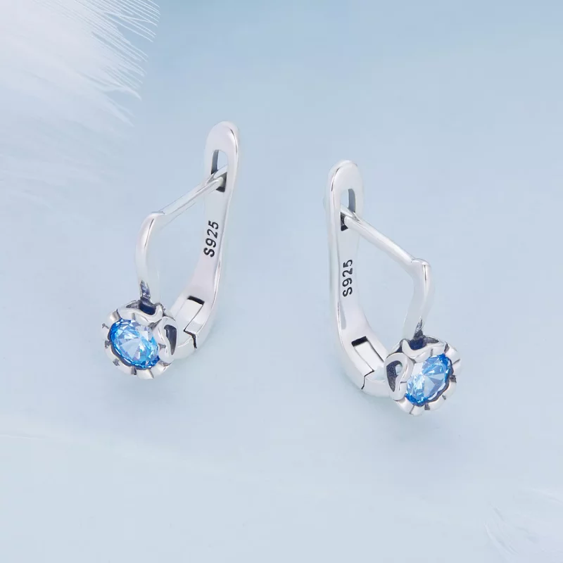 (imagen para) Aros de aro simples estilo Pandora con circonio azul - BSE686 - Ver 3