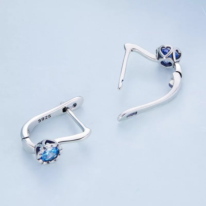 (imagen para) Aros de aro simples estilo Pandora con circonio azul - BSE686 - Ver 4