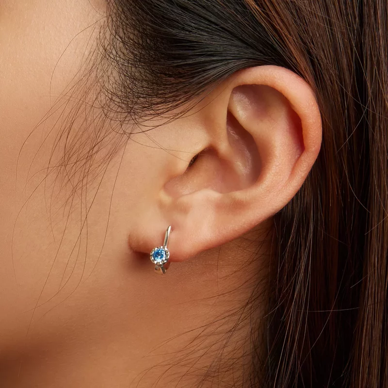 (imagen para) Aros de aro simples estilo Pandora con circonio azul - BSE686 - Ver 6