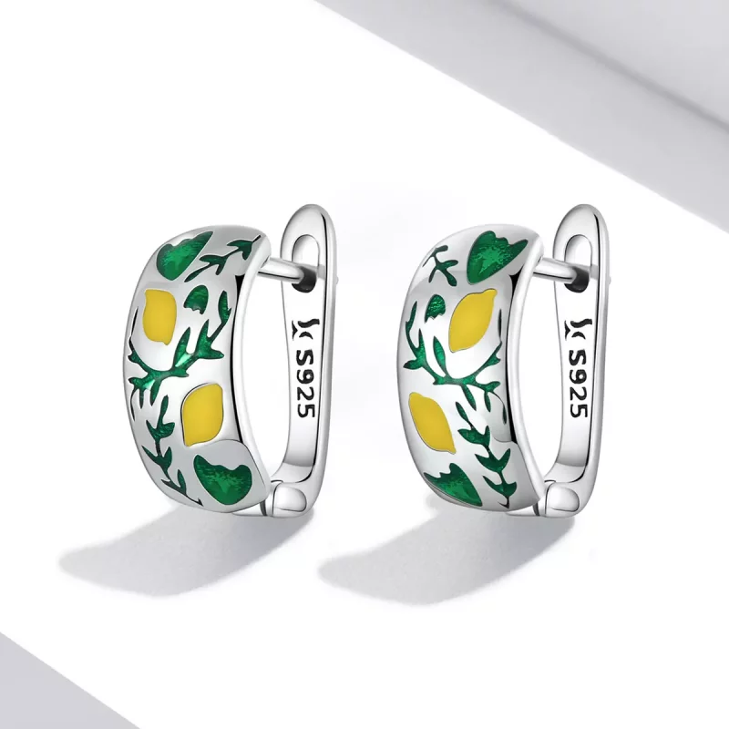 (imagen para) Aros de Hoja Verde con Limón de Estilo Pandora - SCE1376 - Ver 2