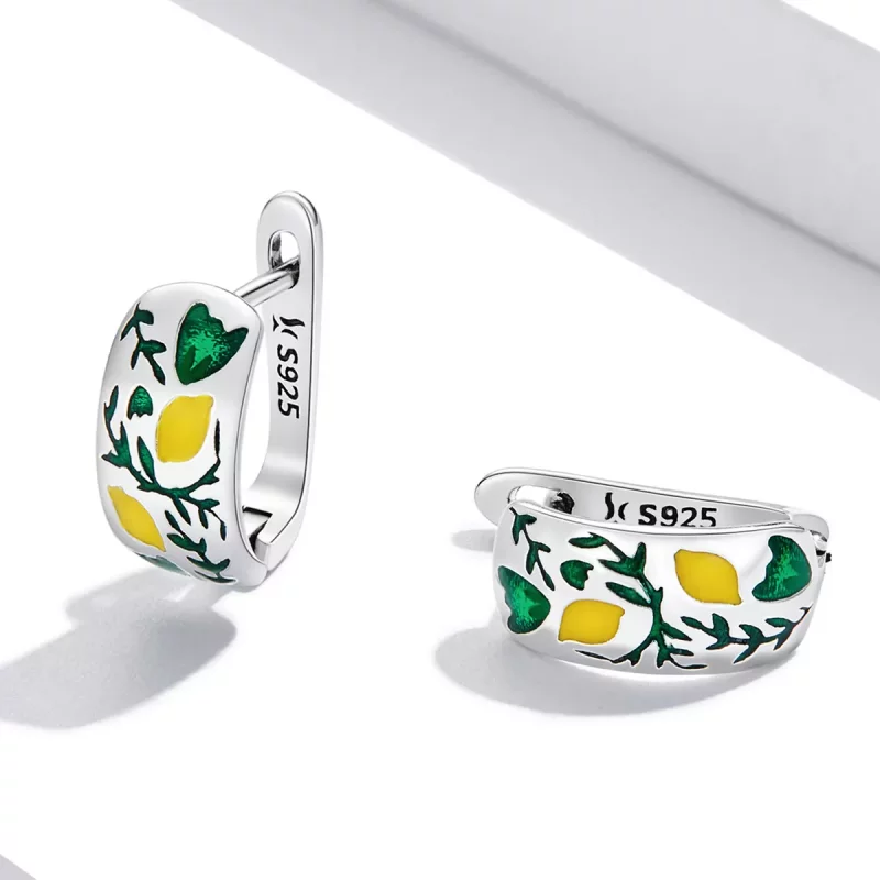 (imagen para) Aros de Hoja Verde con Limón de Estilo Pandora - SCE1376 - Ver 3