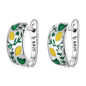 Aros de Hoja Verde con Limón de Estilo Pandora - SCE1376 (imagen para) Aros de Hoja Verde con Limón de Estilo Pandora - SCE1376