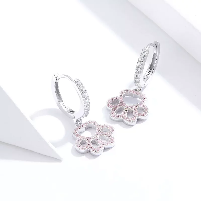 (imagen para) Aros de Hoop con Huella de Mascota al Estilo Pandora - SCE771 - Ver 2