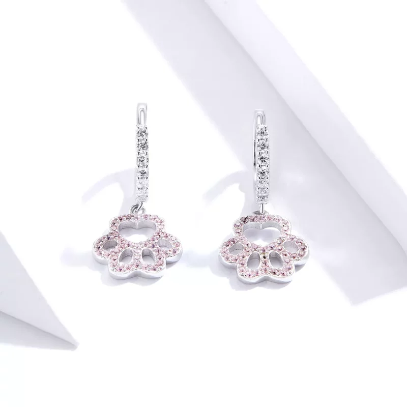(imagen para) Aros de Hoop con Huella de Mascota al Estilo Pandora - SCE771 - Ver 4