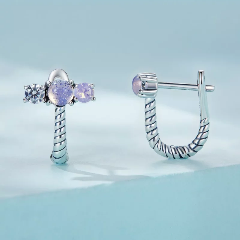 (imagen para) Aros en forma de U con incrustaciones de gemas estilo Pandora - SCE1453 - Ver 2