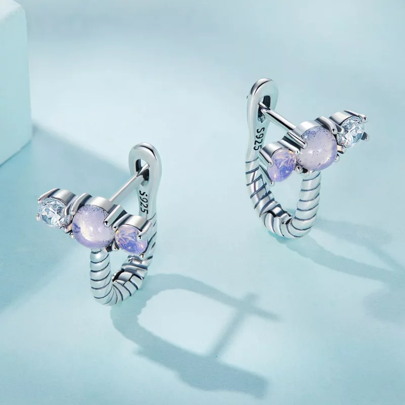 (imagen para) Aros en forma de U con incrustaciones de gemas estilo Pandora - SCE1453 - Ver 3
