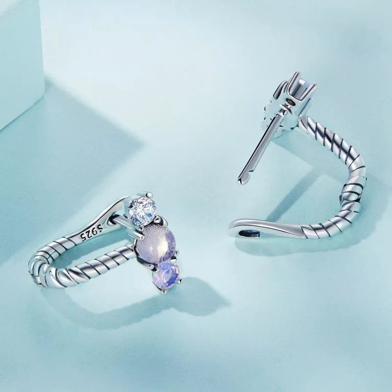 (imagen para) Aros en forma de U con incrustaciones de gemas estilo Pandora - SCE1453 - Ver 4