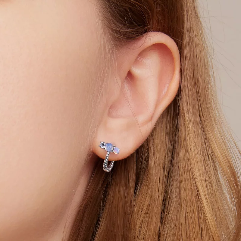 (imagen para) Aros en forma de U con incrustaciones de gemas estilo Pandora - SCE1453 - Ver 7