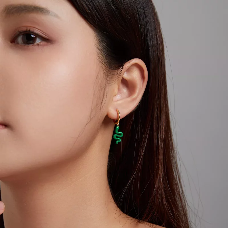 (imagen para) Aros estilo Pandora con serpiente verde - SCE1234 - Ver 4