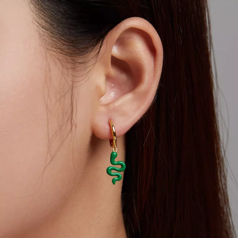 (imagen para) Aros estilo Pandora con serpiente verde - SCE1234 - Ver 5