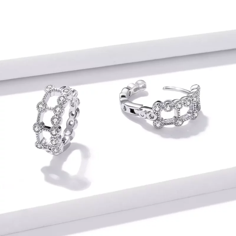 (imagen para) Aros estilo Pandora de doble capa y diseño simple - BSE458 - Ver 4