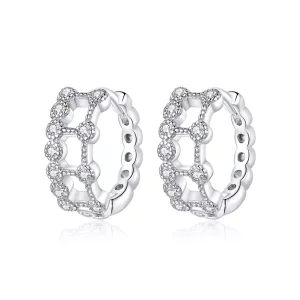 Aros estilo Pandora de doble capa y diseño simple - BSE458 (imagen para) Aros estilo Pandora de doble capa y diseño simple - BSE458