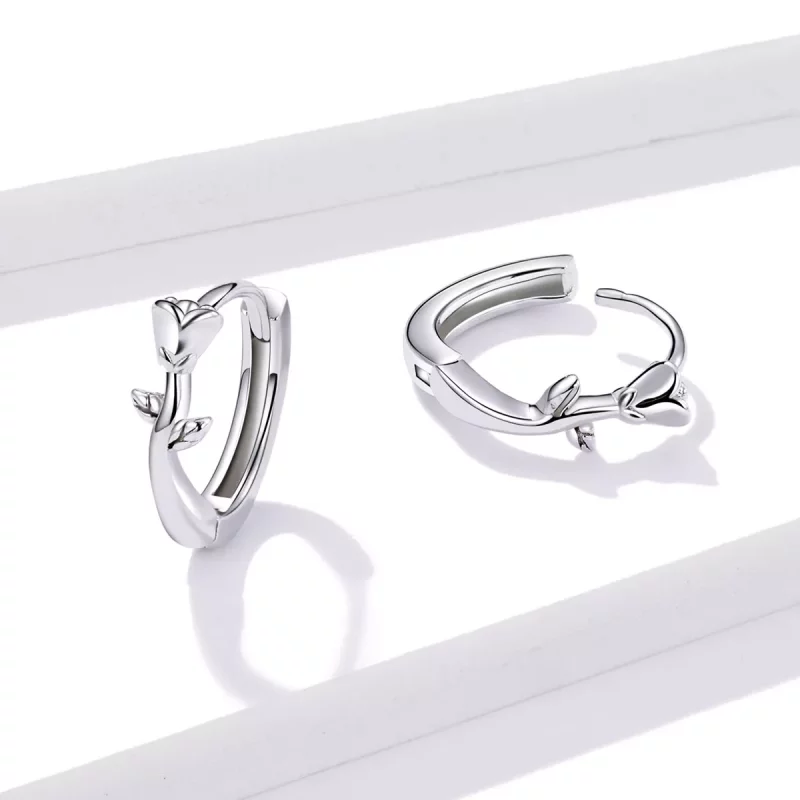(imagen para) Elegantes aretes de aro en estilo Pandora con rosas - BSE442 - Ver 2