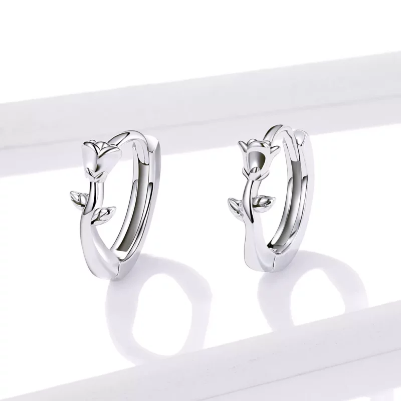 (imagen para) Elegantes aretes de aro en estilo Pandora con rosas - BSE442 - Ver 3
