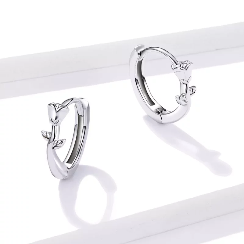 (imagen para) Elegantes aretes de aro en estilo Pandora con rosas - BSE442 - Ver 4
