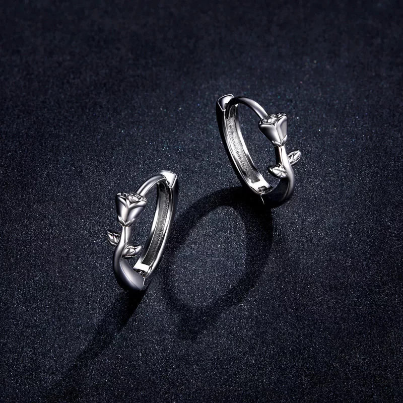 (imagen para) Elegantes aretes de aro en estilo Pandora con rosas - BSE442 - Ver 5