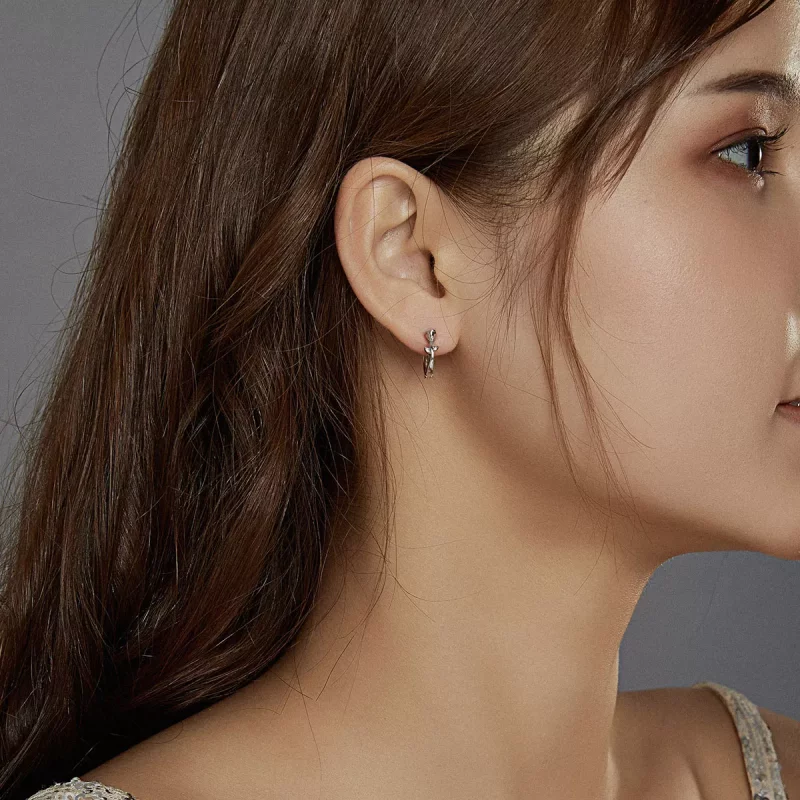 (imagen para) Elegantes aretes de aro en estilo Pandora con rosas - BSE442 - Ver 6