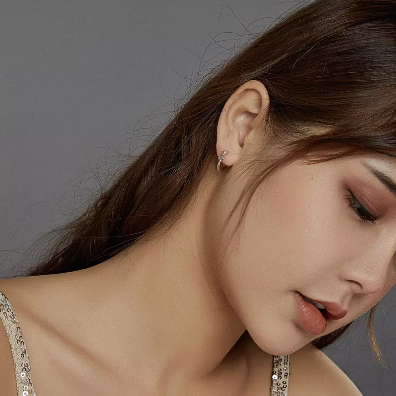 (imagen para) Elegantes aretes de aro en estilo Pandora con rosas - BSE442 - Ver 8
