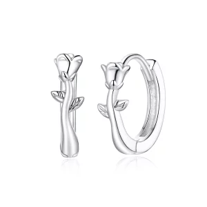 (imagen para) Elegantes aretes de aro en estilo Pandora con rosas - BSE442