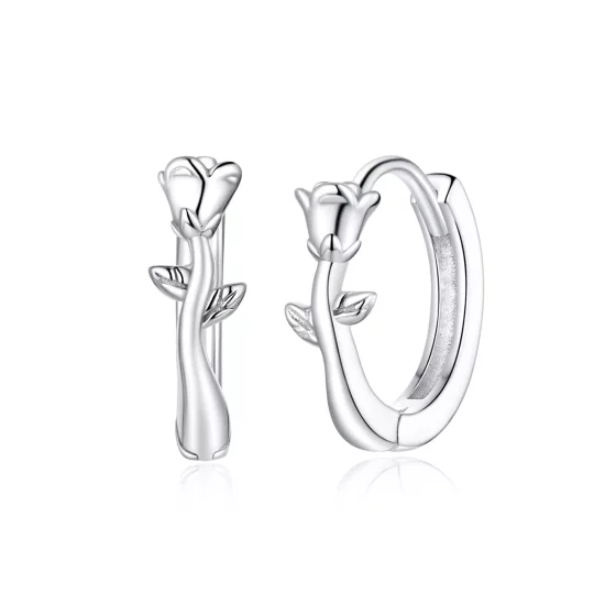 (imagen para) Elegantes aretes de aro en estilo Pandora con rosas - BSE442