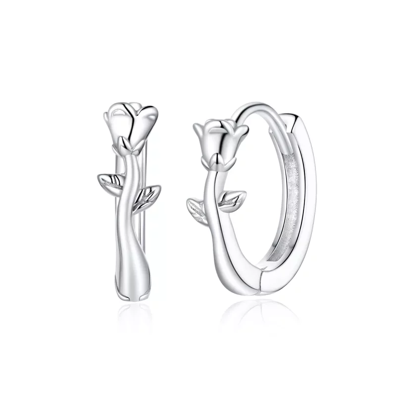 (imagen para) Elegantes aretes de aro en estilo Pandora con rosas - BSE442