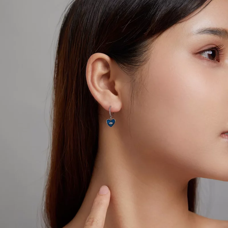 (imagen para) Estilo Pandora Corazón Demoníaco Ojos - Aretes de Aro Azul Zafiro - SCE1270-BU - Ver 2