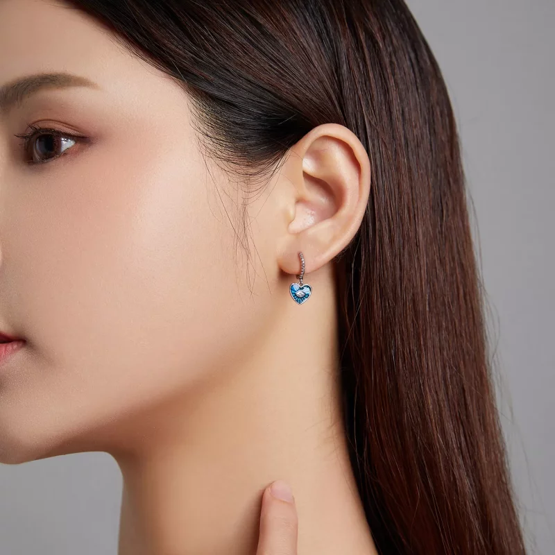 (imagen para) Estilo Pandora Corazón Demoníaco Ojos - Aretes de Aro Azul Zafiro - SCE1270-BU - Ver 3