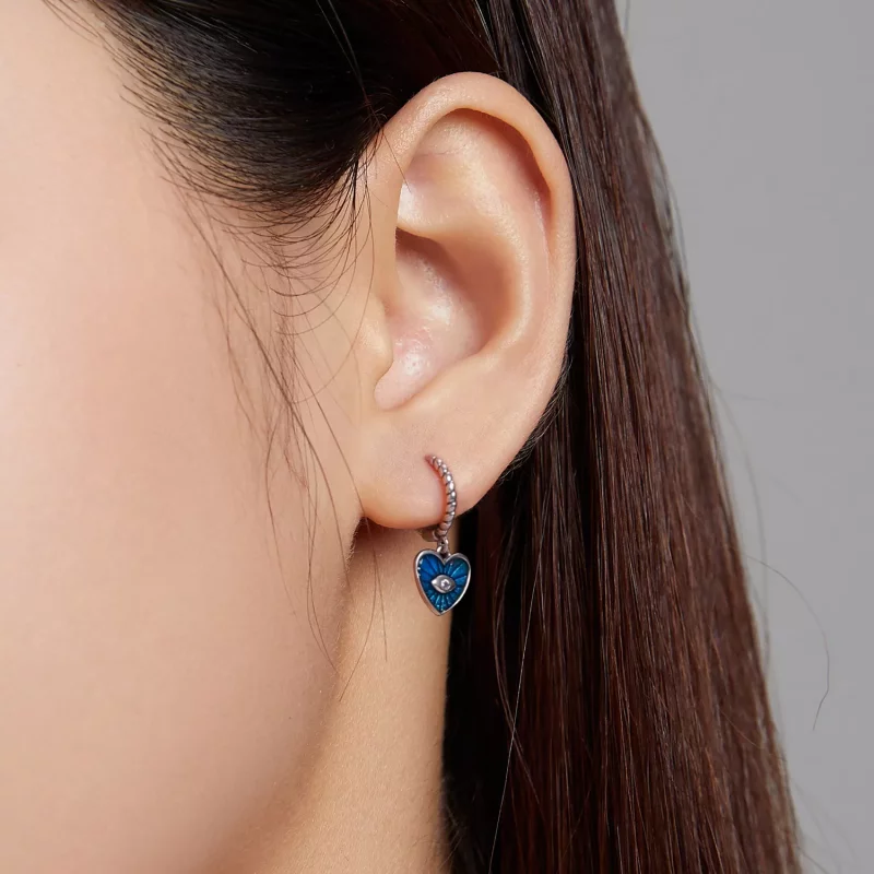 (imagen para) Estilo Pandora Corazón Demoníaco Ojos - Aretes de Aro Azul Zafiro - SCE1270-BU - Ver 4