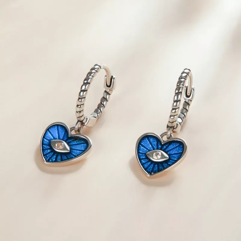 (imagen para) Estilo Pandora Corazón Demoníaco Ojos - Aretes de Aro Azul Zafiro - SCE1270-BU - Ver 5