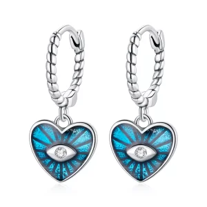 (imagen para) Estilo Pandora Corazón Demoníaco Ojos - Aretes de Aro Azul Zafiro - SCE1270-BU