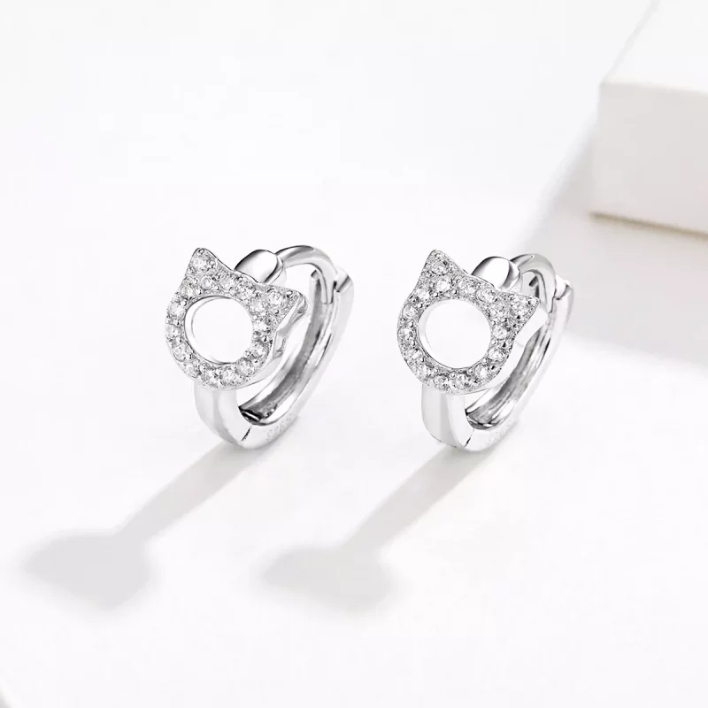 (imagen para) Estilo Pandora Lindos Pendientes de Aro de Gato - BSE171 - Ver 2
