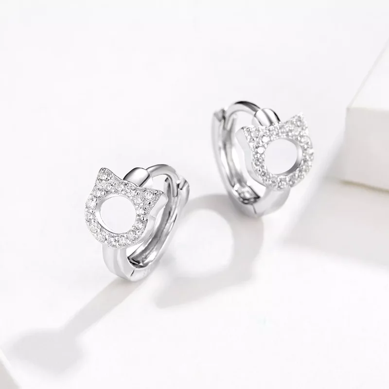 (imagen para) Estilo Pandora Lindos Pendientes de Aro de Gato - BSE171 - Ver 3