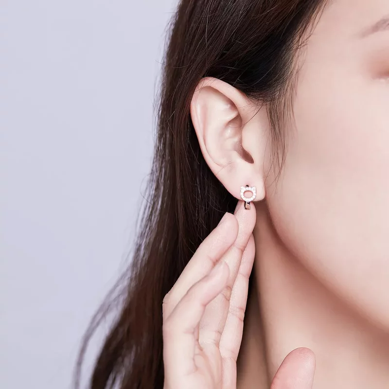 (imagen para) Estilo Pandora Lindos Pendientes de Aro de Gato - BSE171 - Ver 6
