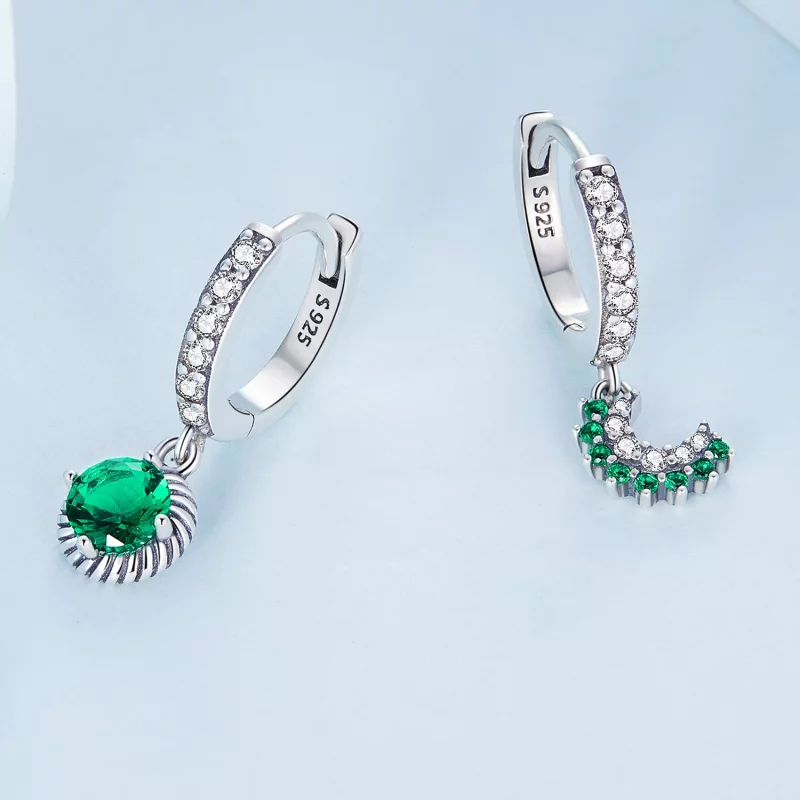 (imagen para) Estilo Pandora Pendientes de Aro Asimétricos Sol y Luna - BSE705 - Ver 3