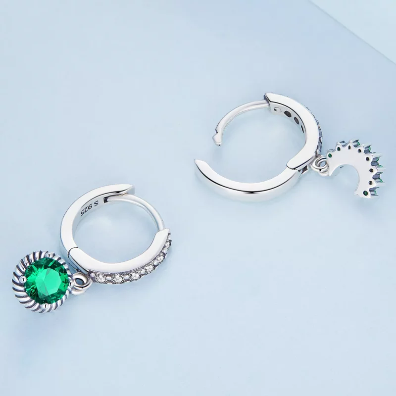 (imagen para) Estilo Pandora Pendientes de Aro Asimétricos Sol y Luna - BSE705 - Ver 4