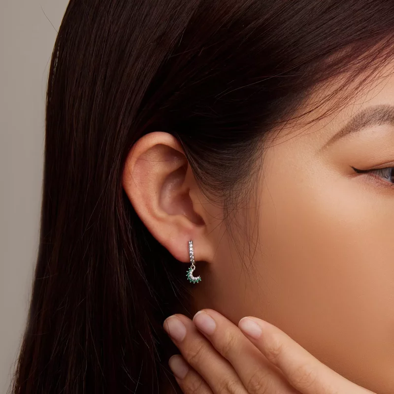 (imagen para) Estilo Pandora Pendientes de Aro Asimétricos Sol y Luna - BSE705 - Ver 5