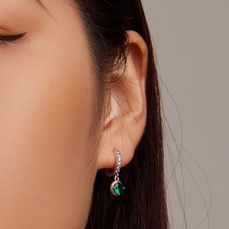 (imagen para) Estilo Pandora Pendientes de Aro Asimétricos Sol y Luna - BSE705 - Ver 7