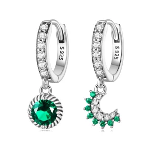 Estilo Pandora Pendientes de Aro Asimétricos Sol y Luna - BSE705 (imagen para) Estilo Pandora Pendientes de Aro Asimétricos Sol y Luna - BSE705