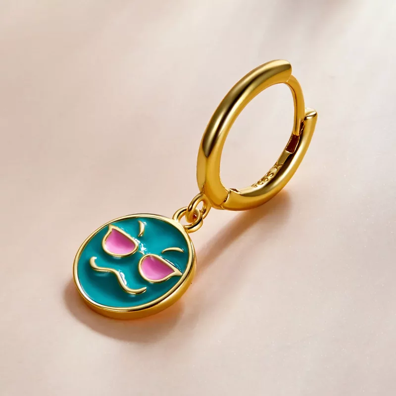 (imagen para) Pandora Style Emoji - Pendientes de Aro Cool - SCE1204-B - Ver 2