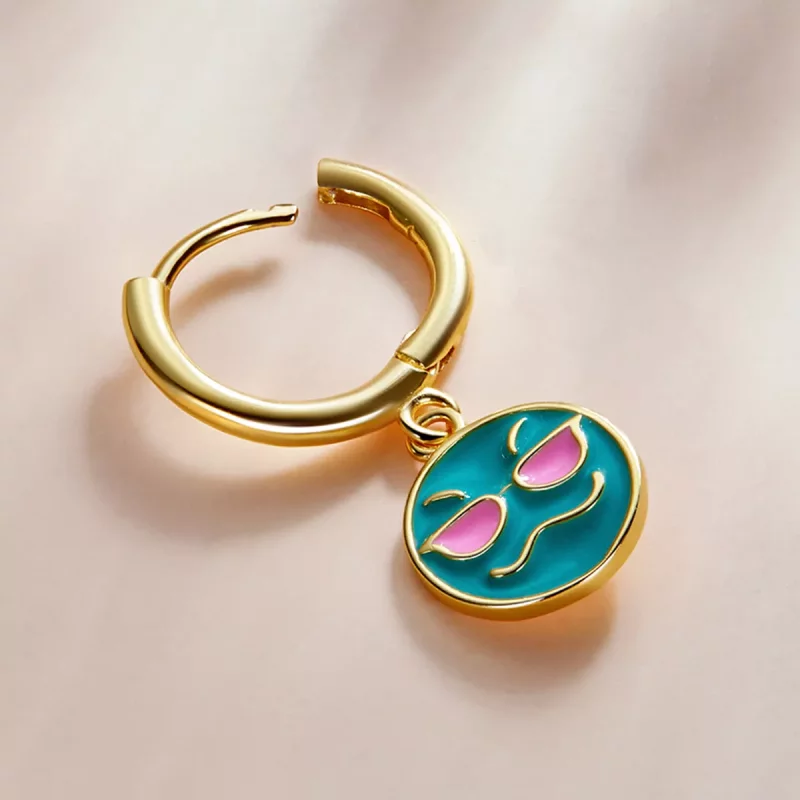(imagen para) Pandora Style Emoji - Pendientes de Aro Cool - SCE1204-B - Ver 3