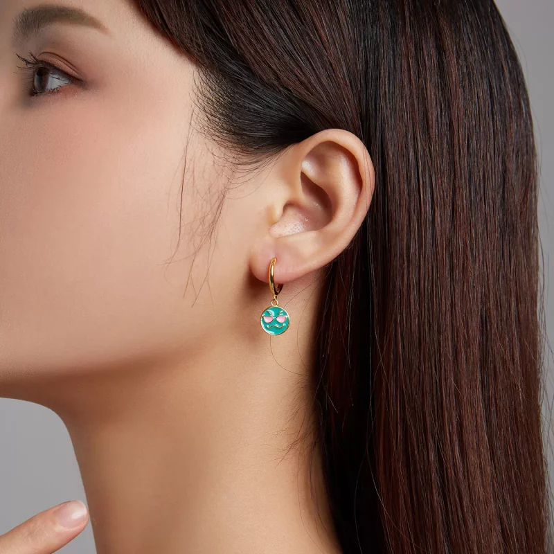 (imagen para) Pandora Style Emoji - Pendientes de Aro Cool - SCE1204-B - Ver 4