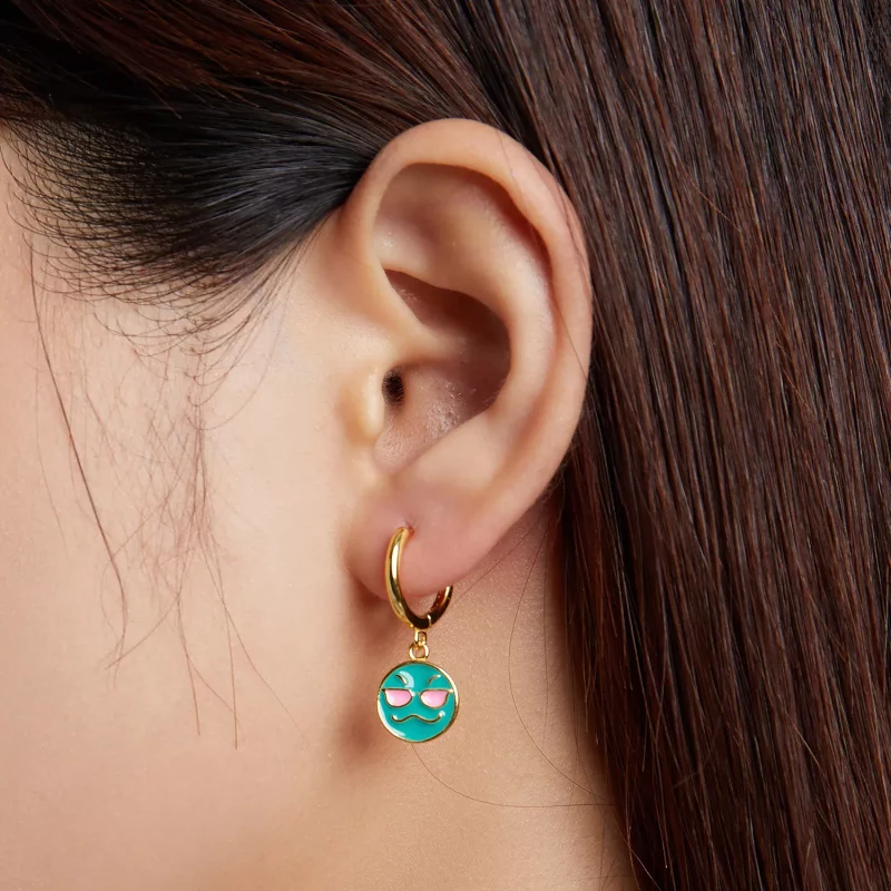 (imagen para) Pandora Style Emoji - Pendientes de Aro Cool - SCE1204-B - Ver 5