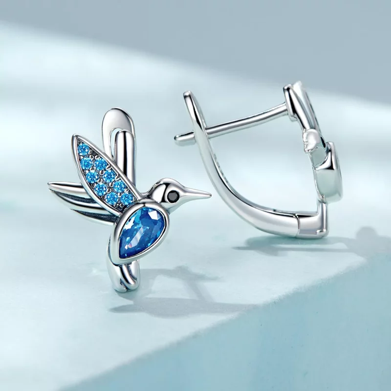 (imagen para) Pendientes de Aro con Colibrí al Estilo Pandora - SCE1503 - Ver 3