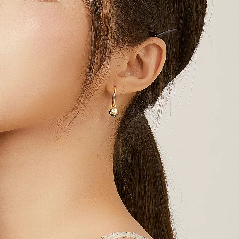 (imagen para) Pendientes de Aro con Rata de la Suerte y Corazón en Estilo Pandora - BSE344-L - Ver 6