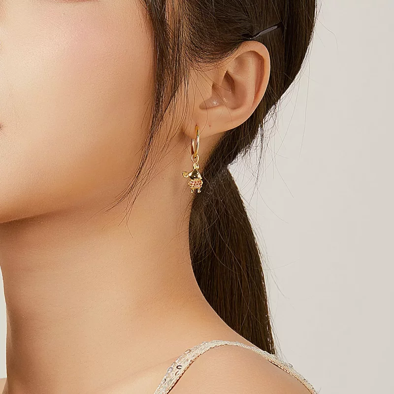(imagen para) Pendientes de Aro con Rata de la Suerte y Corazón en Estilo Pandora - BSE344-L - Ver 9