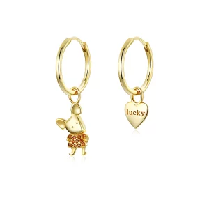 (imagen para) Pendientes de Aro con Rata de la Suerte y Corazón en Estilo Pandora - BSE344-L